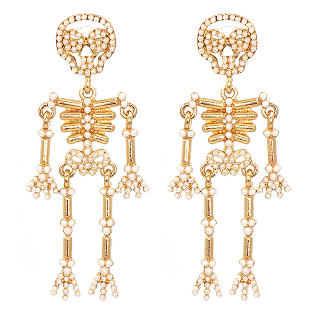 Halloween Movable Skull Pearl Earrings