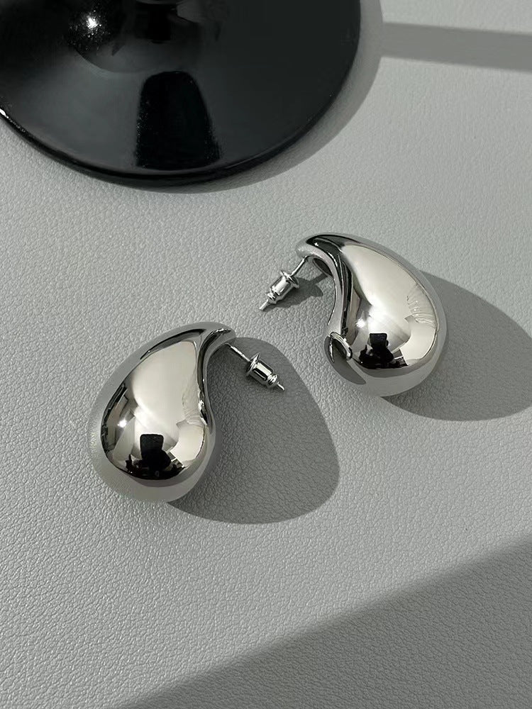 Retro French Style Geometric Water Droplet 18K Gold Plated Stainless Steel Earrings