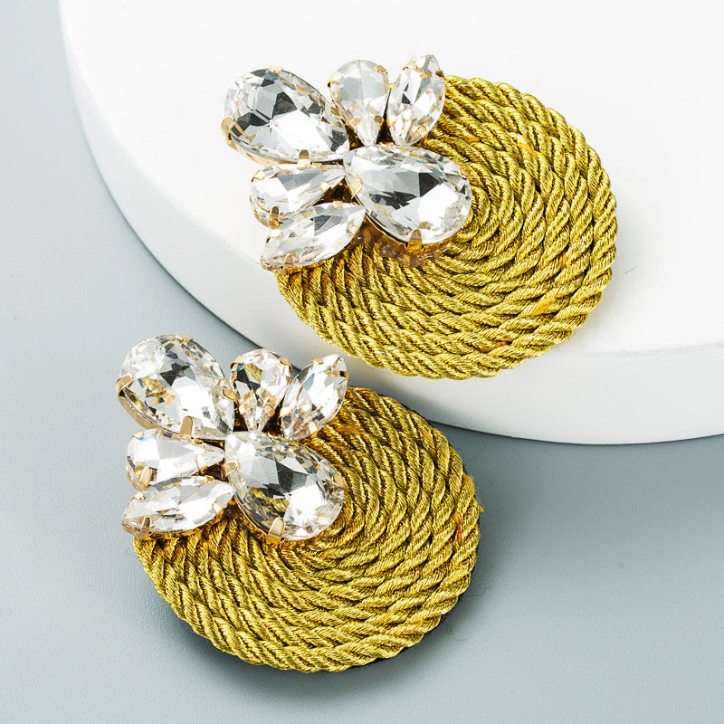 Geometric Glass Diamond Pendant Earrings with Alloy Wire Wrap Design