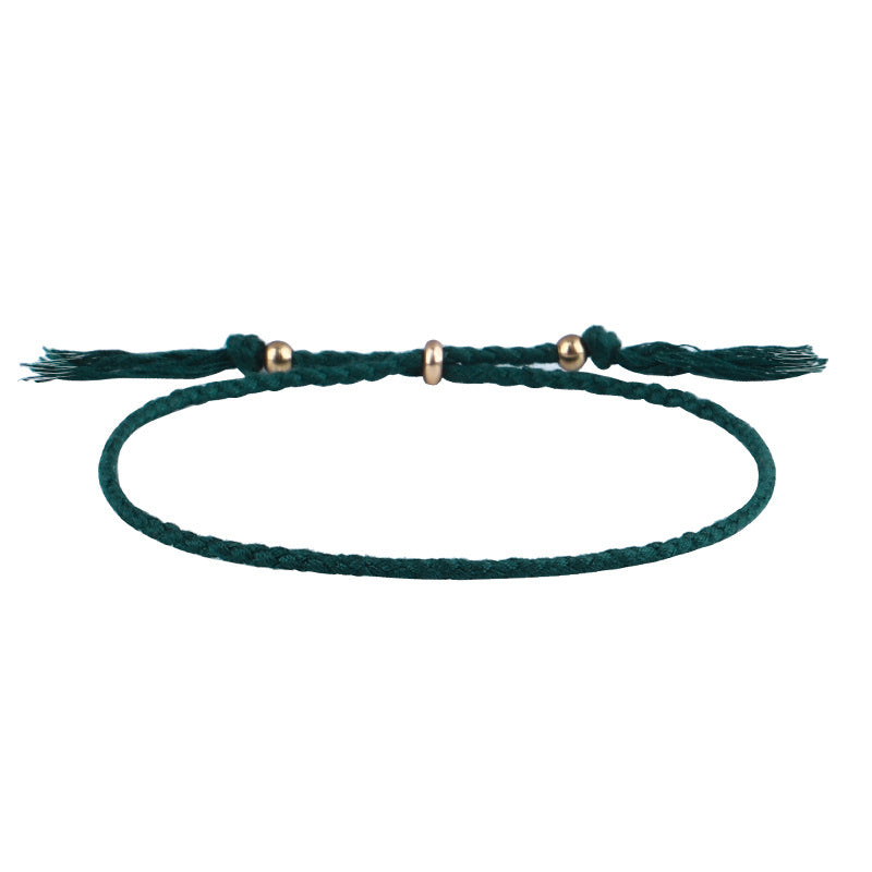 Simple Solid Color Rope Braid Women's Bracelet with Tassel and Copper Beads