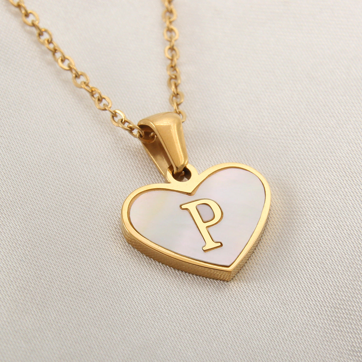 Elegant Heart Shell Initial Pendant Necklace - Gold Plated Stainless Steel