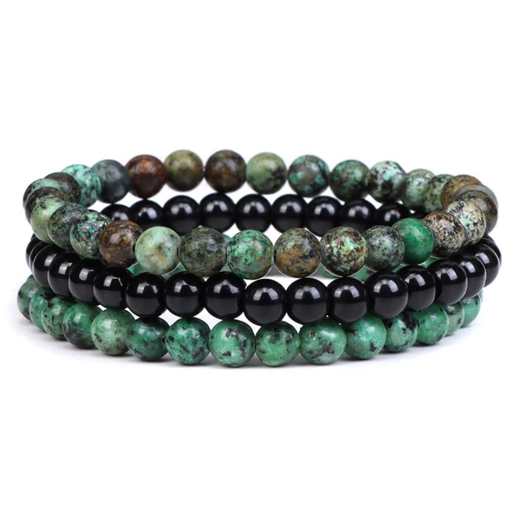 Fashion Round Natural Stone Beaded Bracelets Set of 3 for Couples Yoga Outdoor