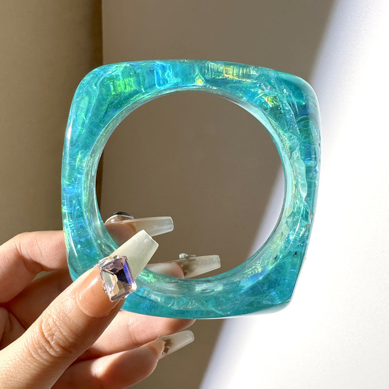 IG Style Transparent Glitter Resin Geometric Bangle Bracelet