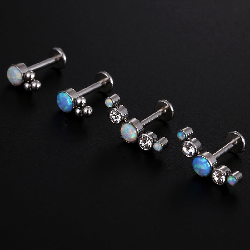 Fashion Round Stainless Steel Zircon Inlay Lip Stud 16g Opal Gemstone Piercing Jewelry