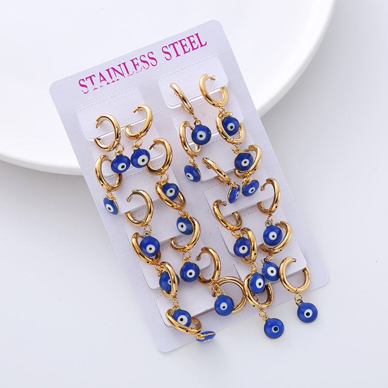 Simple Style Evil Eye Gold Plated Stainless Steel Earrings Set