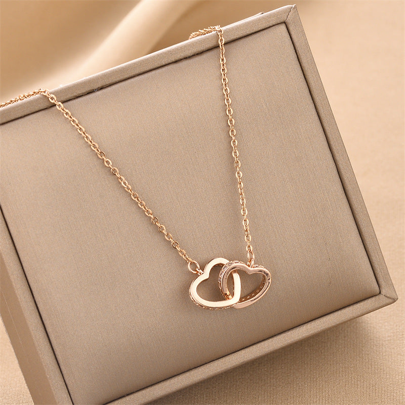 Heart Shape Titanium Steel Double Heart Pendant Necklace - Minimalist Valentine's Jewelry