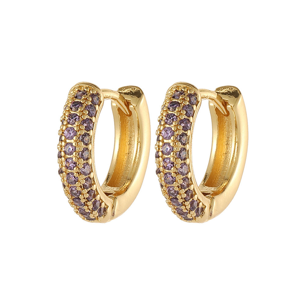 Fashion Round Zircon Gold Plated Hoop Earrings