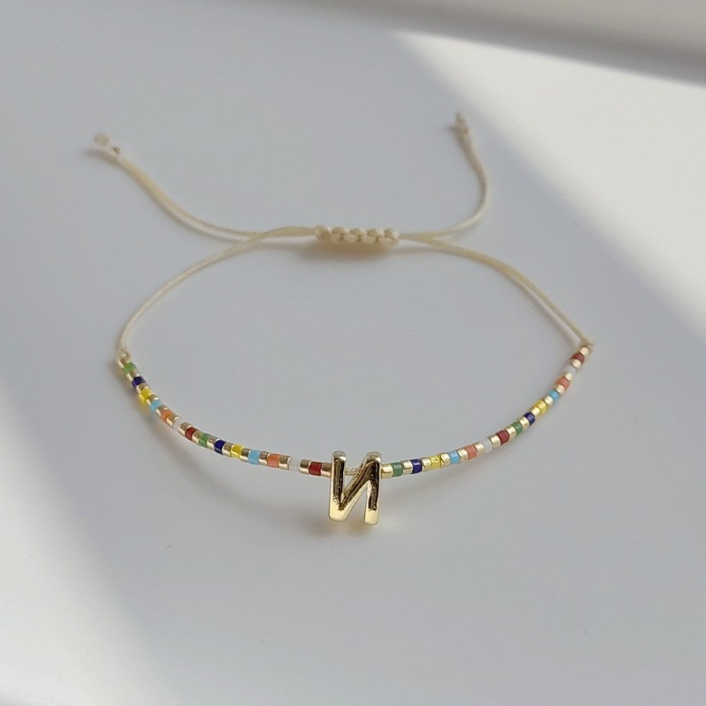 18K Gold Plated Bohemian Miyuki Beaded Adjustable Letter Bracelet for Women