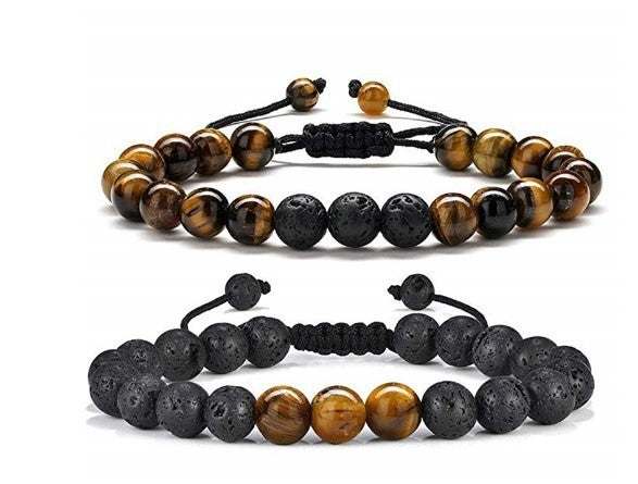 Gradient Agate & Tiger Eye Beaded Adjustable Bracelet