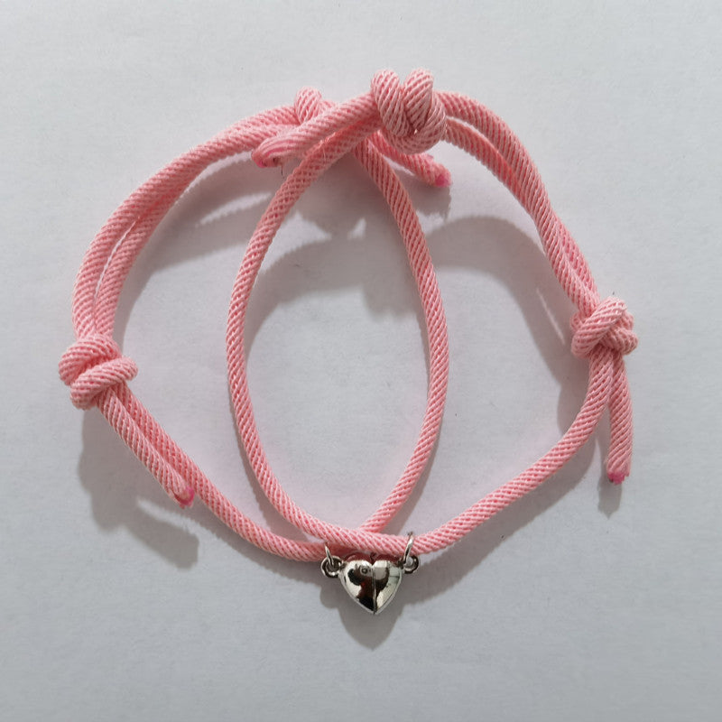 Simple Alloy Heart Magnetic Couple Bracelet Set