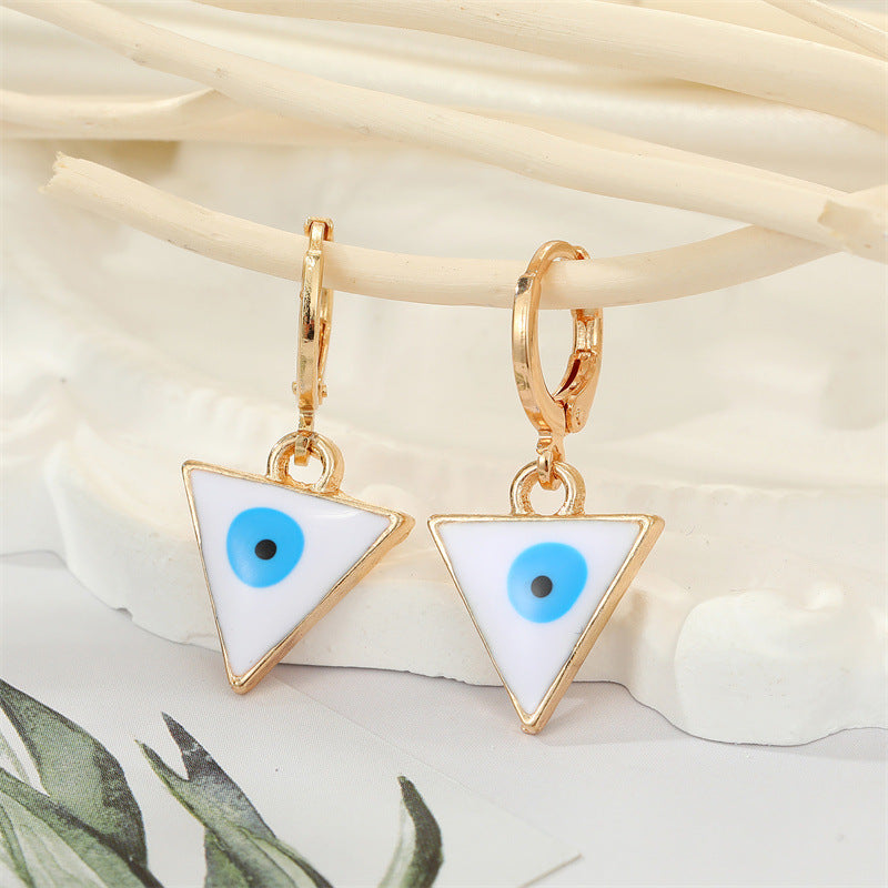 Retro Ethnic Triangle Heart Evil Eye Earrings