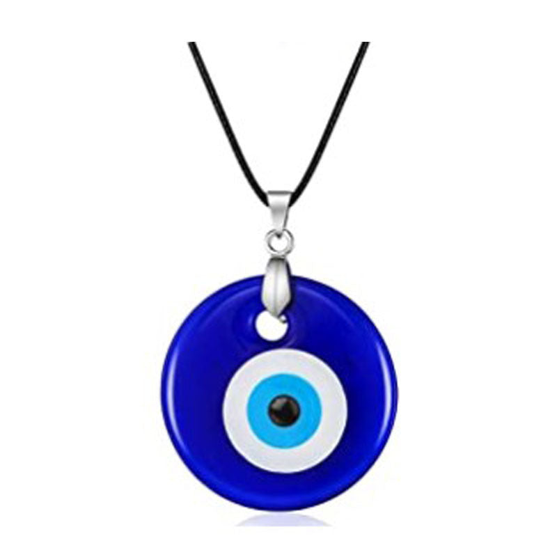 Retro Blue Evil Eye Glass Pendant Necklace