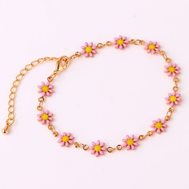 Fashion Daisy Enamel Flower Necklace and Bracelet Set - 18k Gold Plated