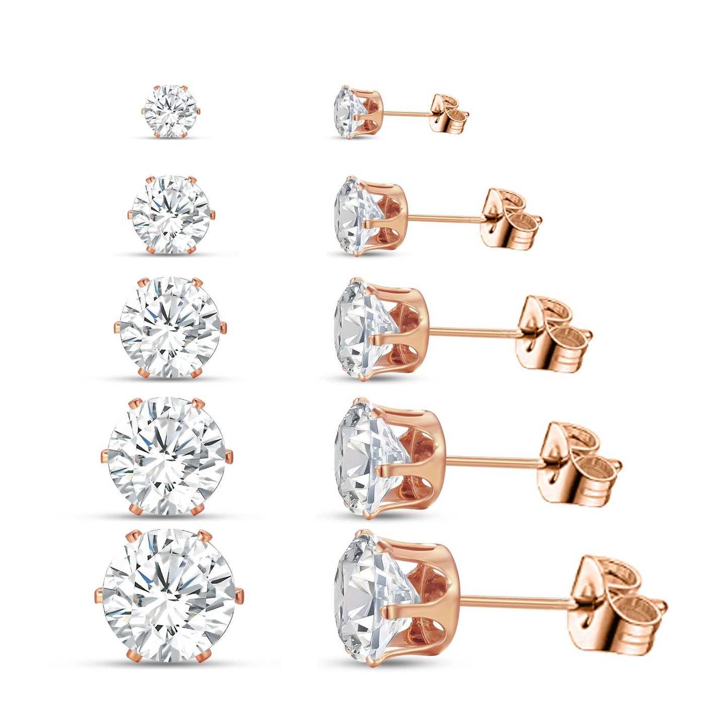 Simple Geometric Zircon Stud Earrings Set - 5 Pairs
