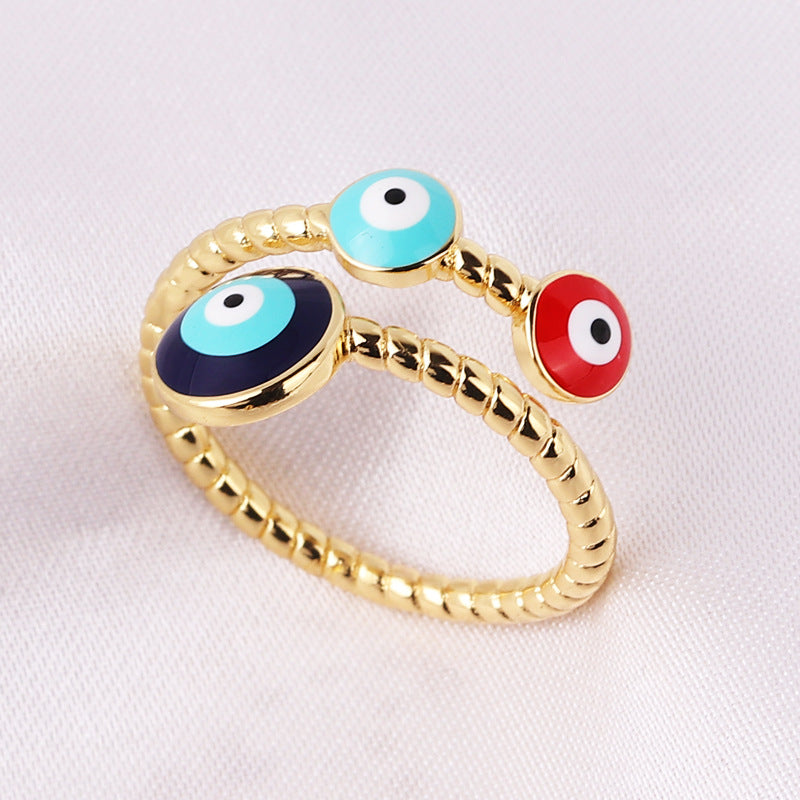 Retro Heart Shape Devil's Eye Enamel Copper Ring