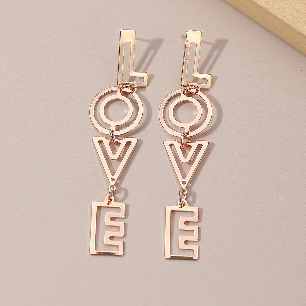 Retro Style Hollow LOVE Letter Earrings - Minimalist French Design