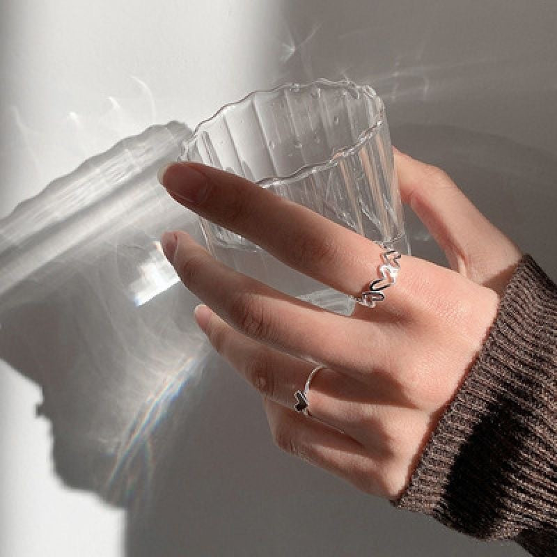 Heart Shape Hollow Out Open Ring Set - Minimalist Design