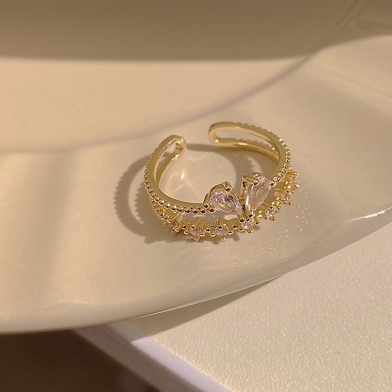 Heart Shape Flower Zircon Crystal Open Ring