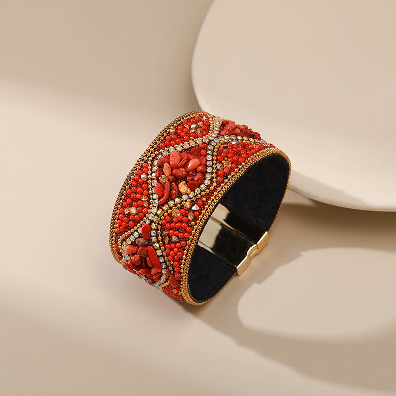 Bohemian Handmade Gravel Beads Ethnic Magnetic Buckle Bracelet - Christmas Jewelry Gifts