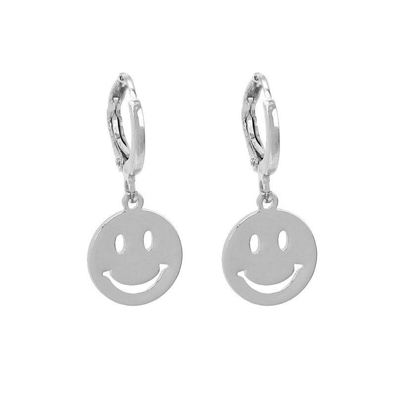 Minimalist Geometric Glossy Sequin Smiley Face Earrings