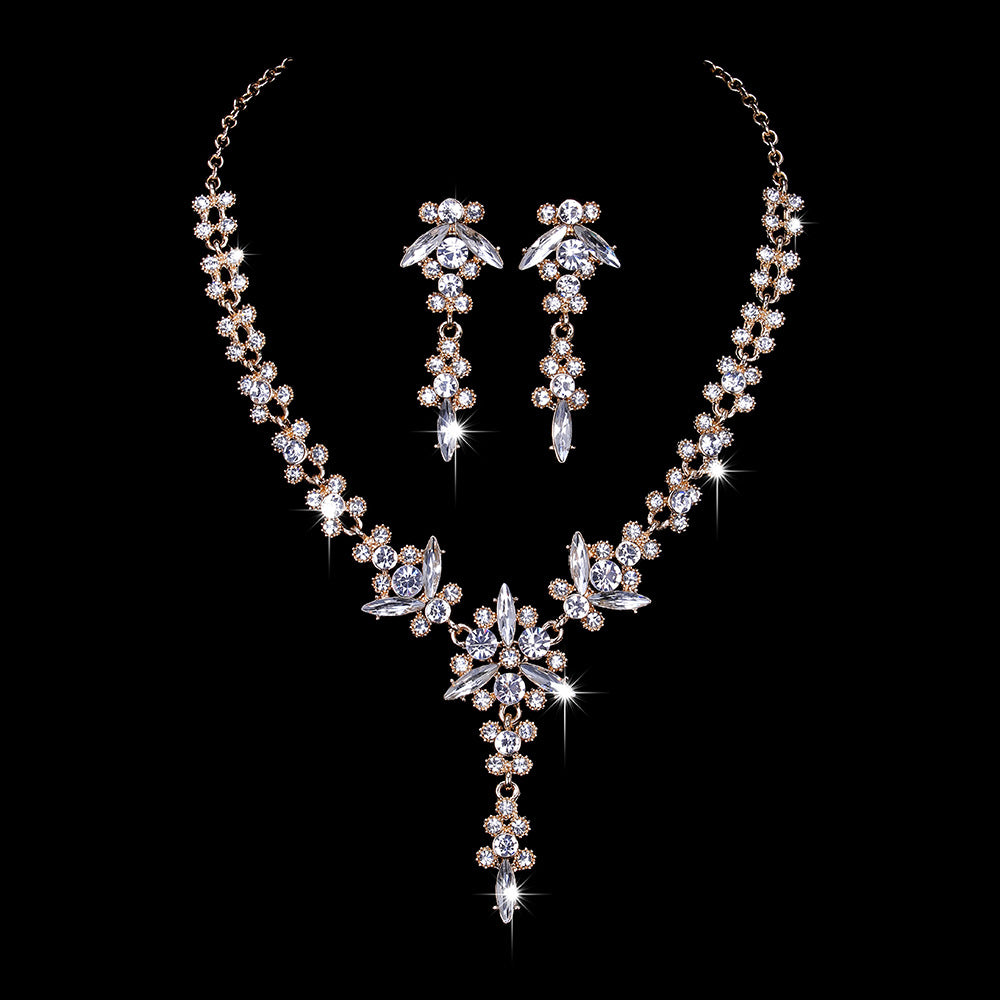 Sweet Flower Crystal Zircon Necklace and Earring Set