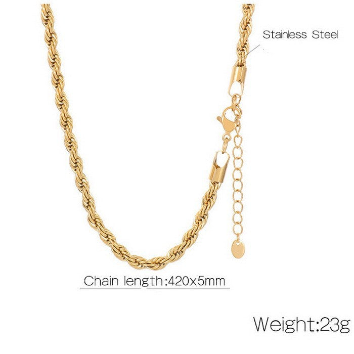 Casual Stainless Steel Gold Plated Twisted Chain Necklace for Women