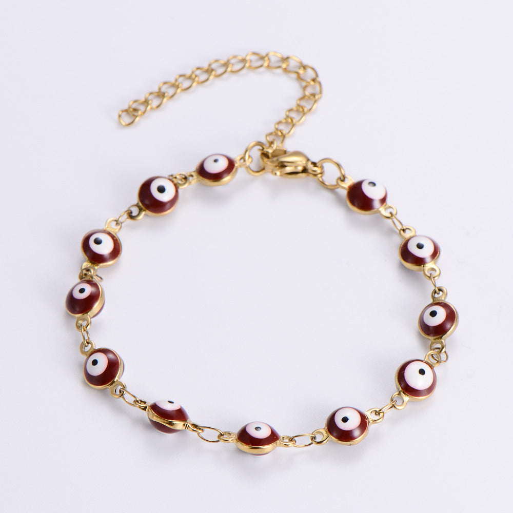 Evil Eye Multicolor Stainless Steel Beaded Bracelet for Women