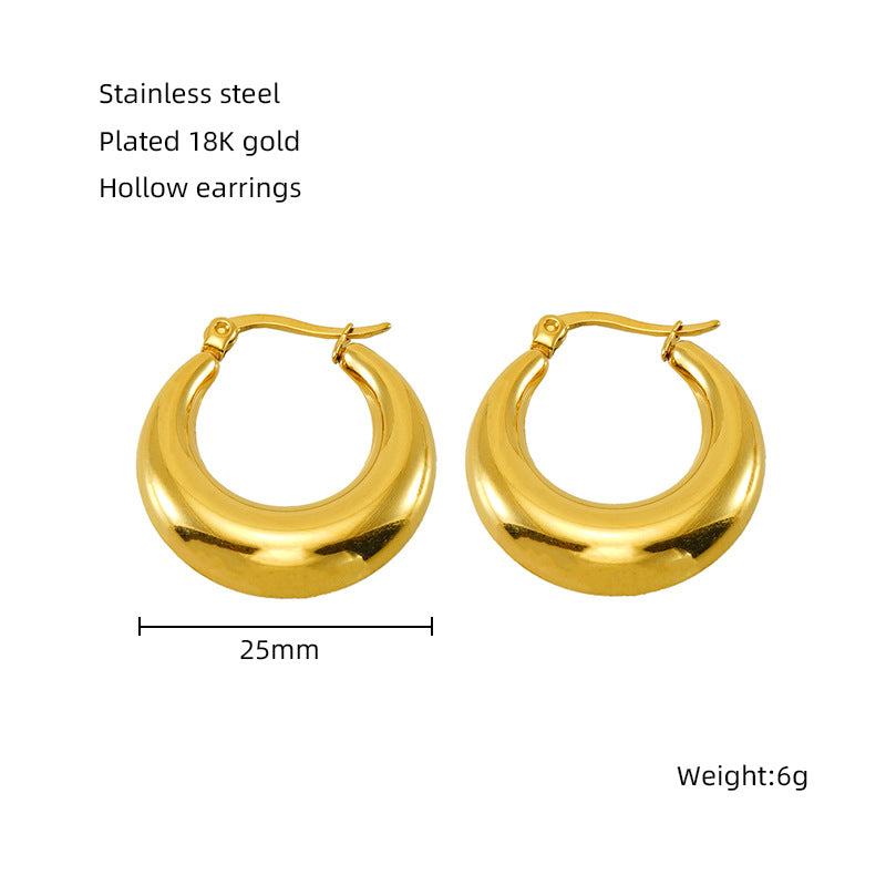 1 Pair Retro 18K Gold Plated Stainless Steel Hollow Polished Earrings