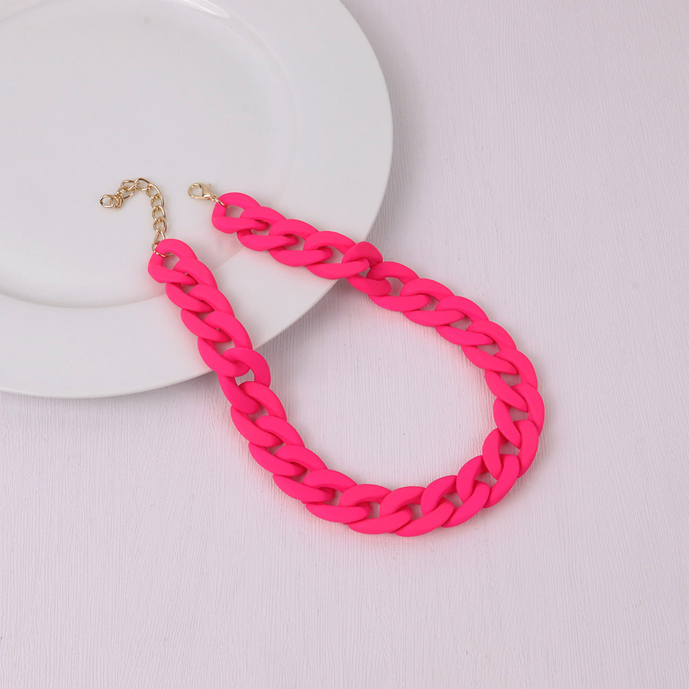 Fashion Acrylic Patchwork Rainbow Chain Necklace for Women