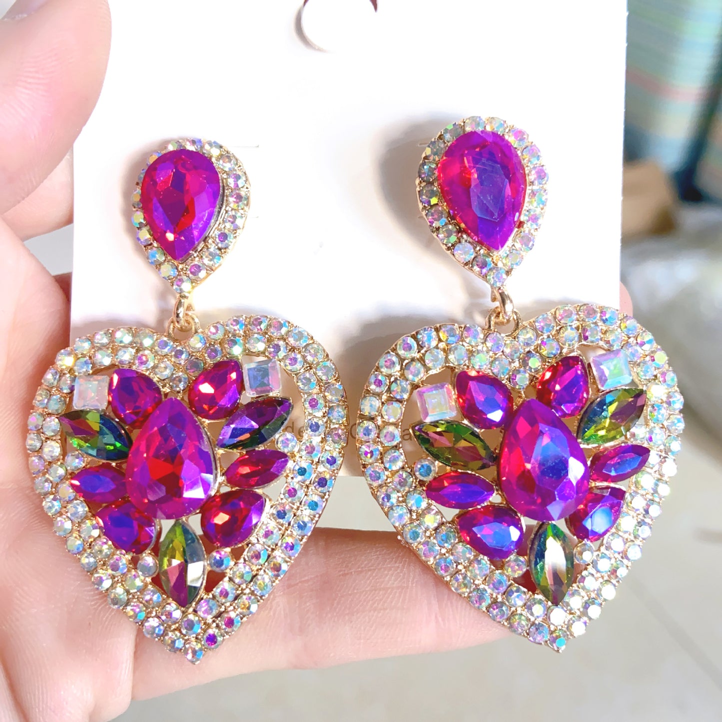 Fashion Heart Shaped Alloy Rhinestone Drop Earrings