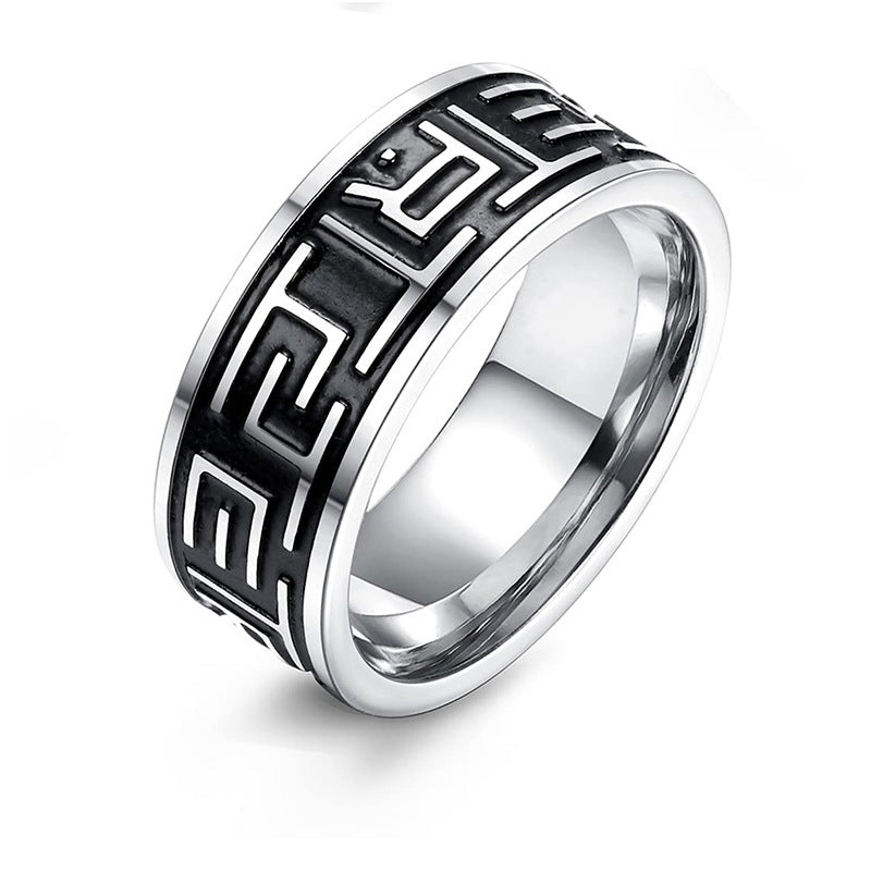 Niche Pattern Vintage Titanium Men's Ring with Great Wall Design