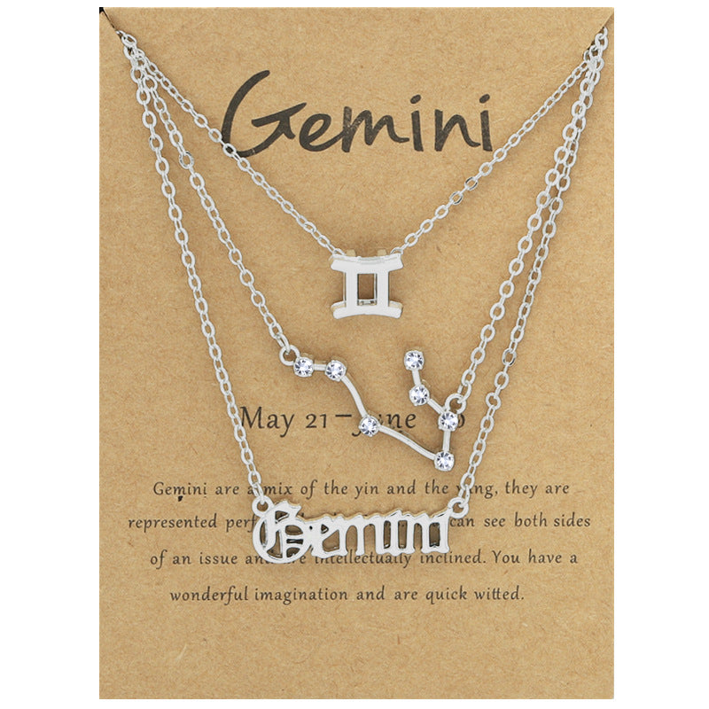 Alloy Geometric Circle Pendant Necklace & Zodiac Symbol Pendant Necklace Set for Women