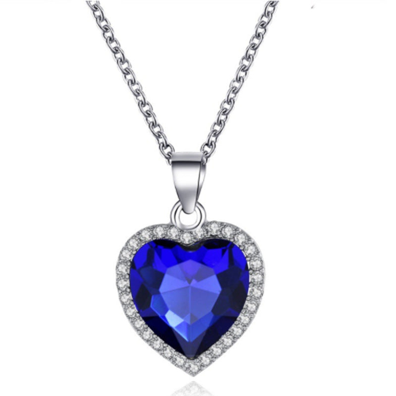 Titanic Crystal Gem Heart Necklace - Ocean Heart Pendant Jewelry