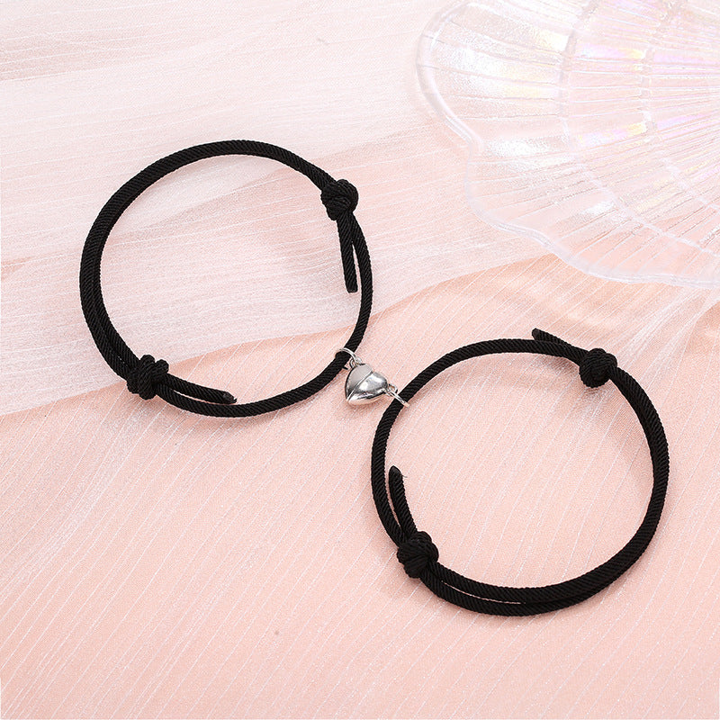 Simple Alloy Heart Magnetic Couple Bracelet Set