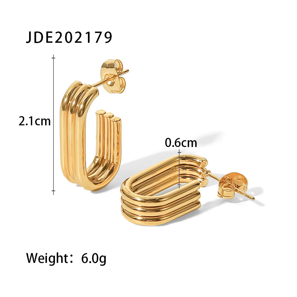 Geometric U-Shape 18k Gold Plated Stainless Steel Hoop Earrings