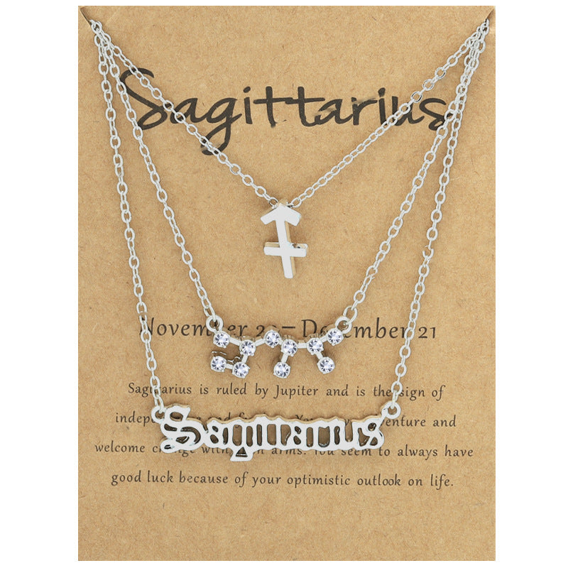 Alloy Geometric Circle Pendant Necklace & Zodiac Symbol Pendant Necklace Set for Women