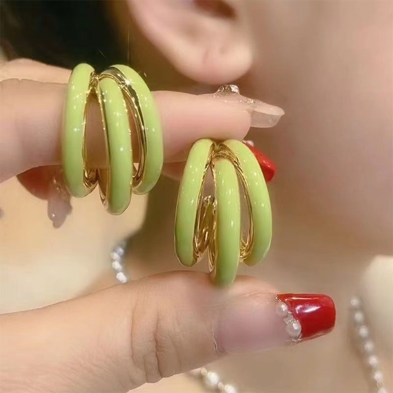 Elegant Geometric Enamel Alloy Hoop Earrings for Women
