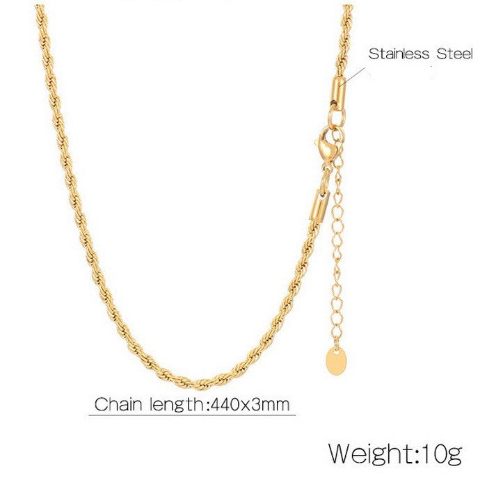 Casual Stainless Steel Gold Plated Twisted Chain Necklace for Women