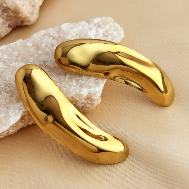 1 Pair Elegant Geometric 18K Gold Plated Stainless Steel Ear Studs