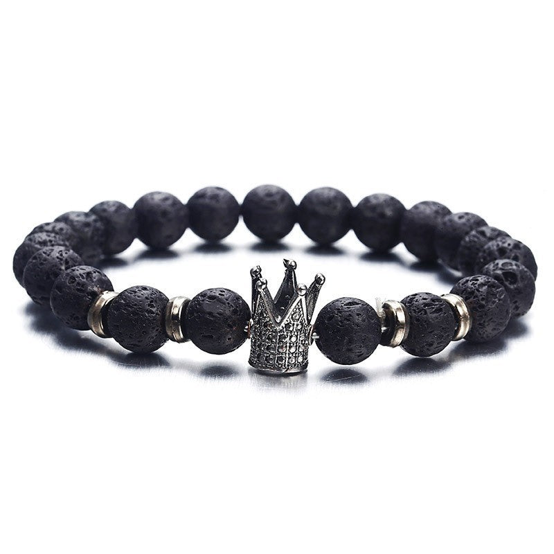 Natural Volcanic Stone Crown Beaded Yoga Bracelet