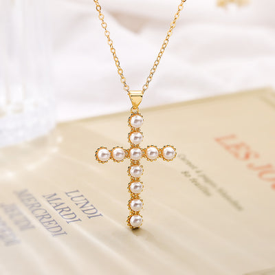 Minimalist Geometric Pearl Pendant Necklace 18k Gold Plated