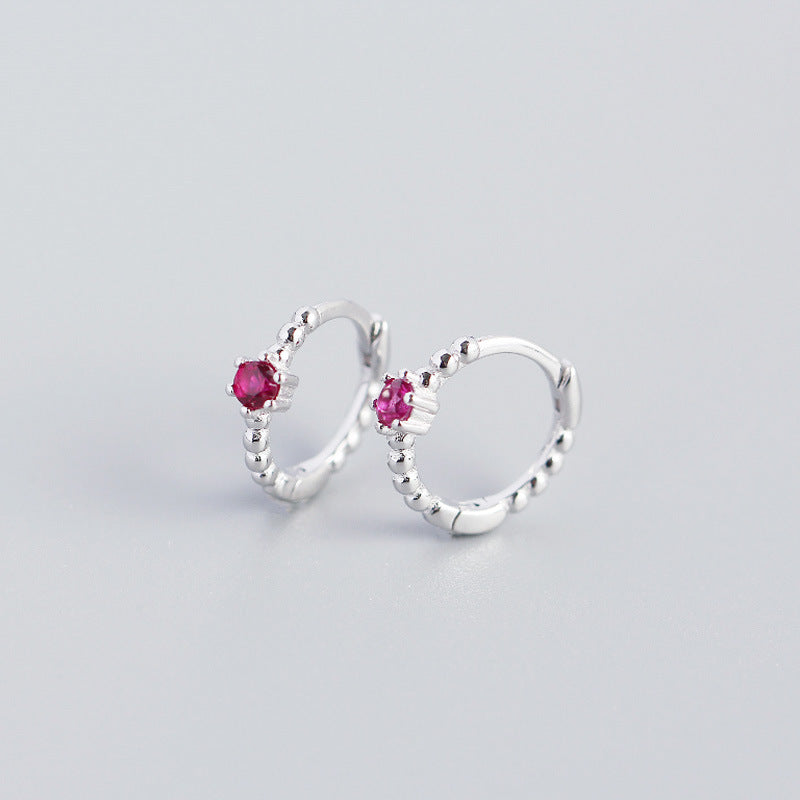 S925 Sterling Silver Round Beads Diamond Hoop Earrings