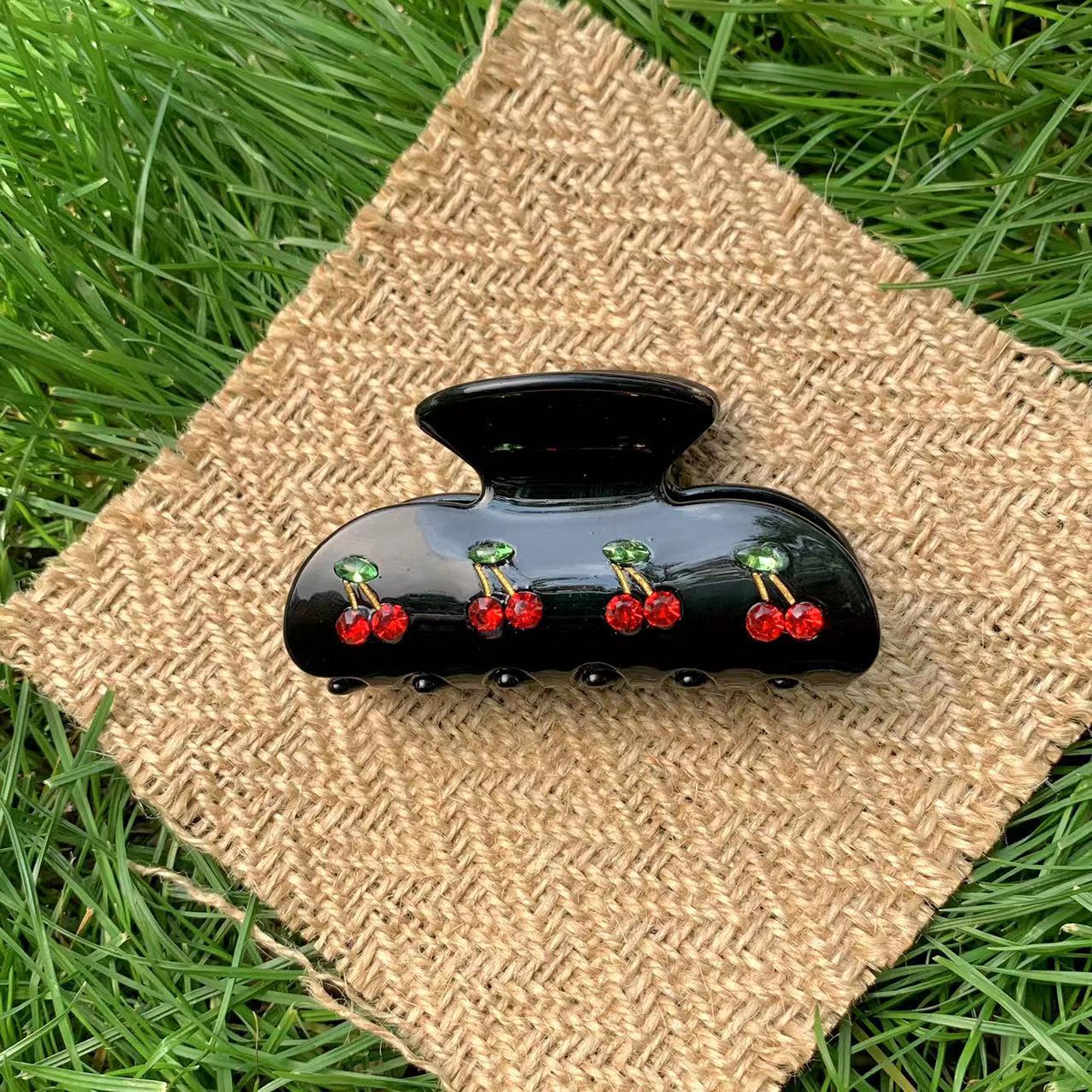 Original Design Acetate Rhinestone Cherry Hair Claw Clip