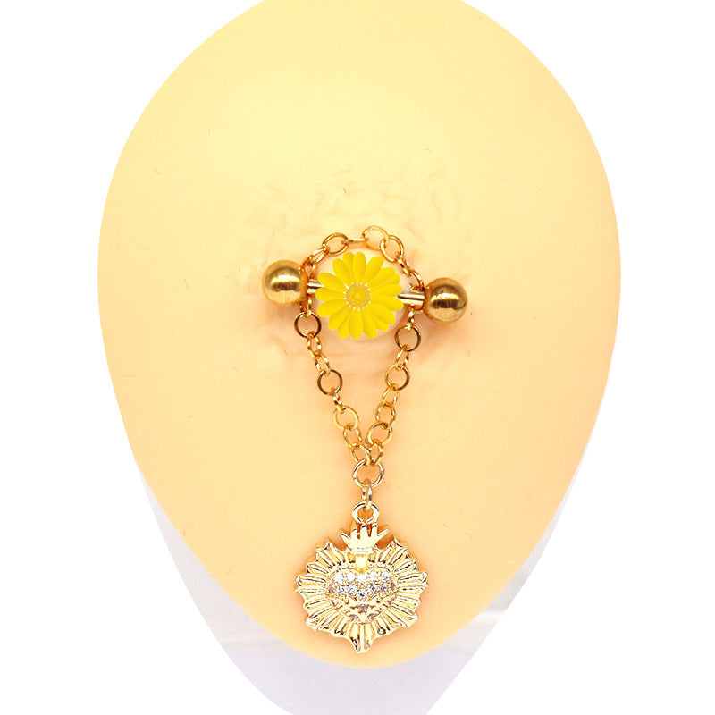 Modern Heart Shape Rhinestone Pendant Nipple Ring in Stainless Steel and Copper