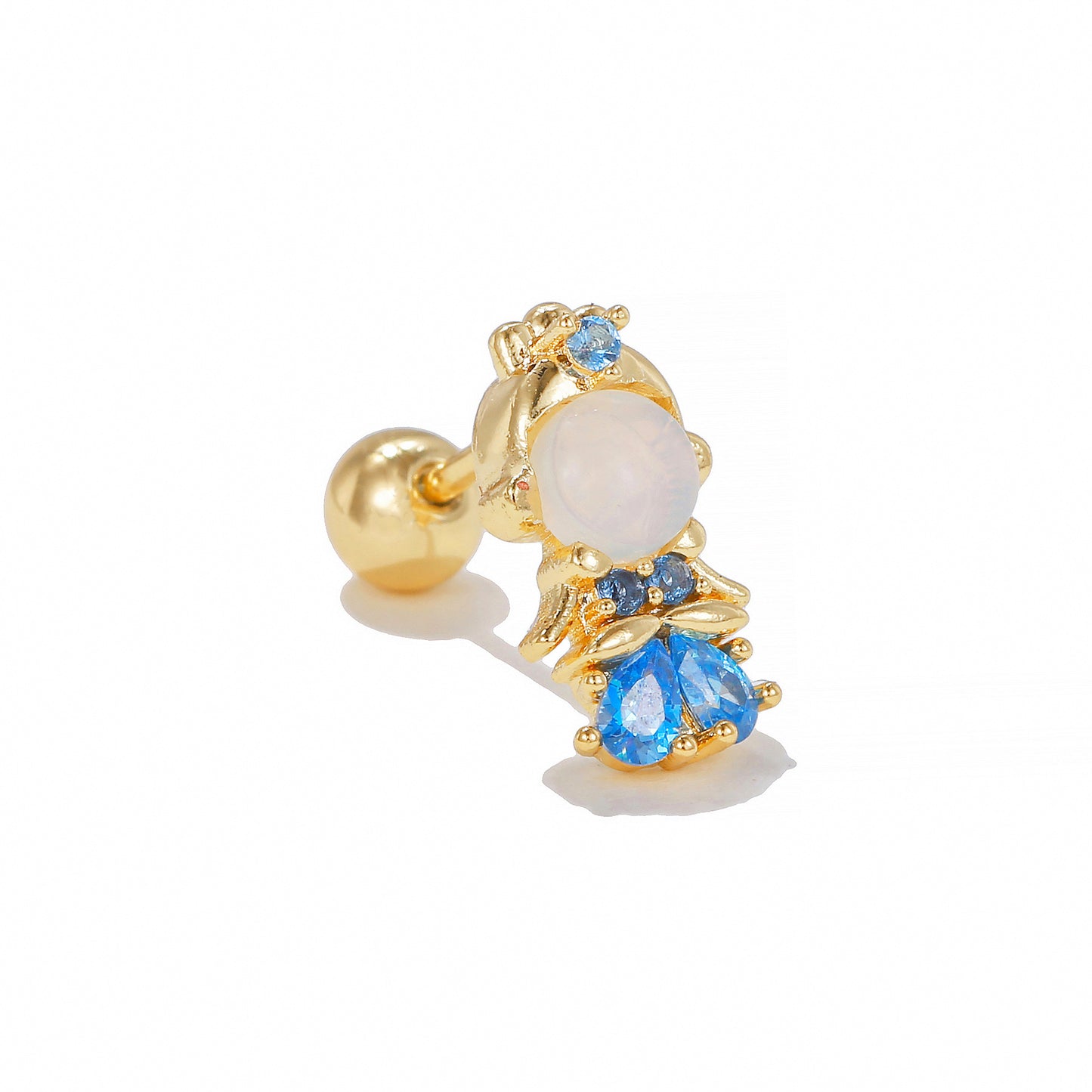1 Piece Geometric Brass Zircon 18K Gold Plated Animal Ear Studs