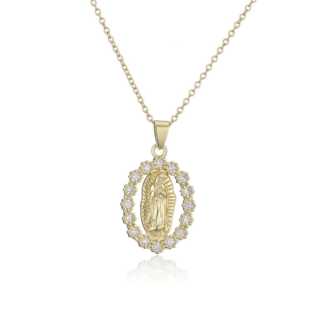 Classic Religious 18K Gold Plated Zircon Virgin Mary Pendant Necklace for Women