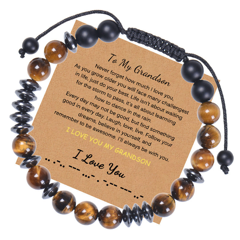 Geometric Natural Stone Tiger Eye Morse Code Bracelet for Men