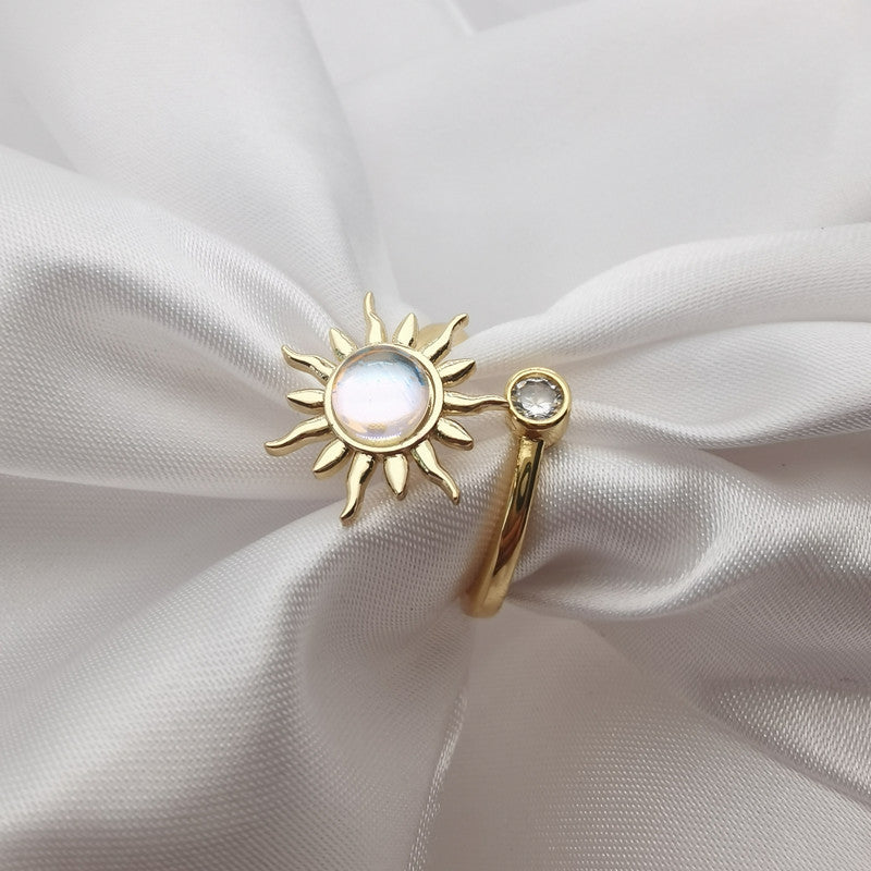 Fashion Sunflower Adjustable Copper Ring with Natural Stone