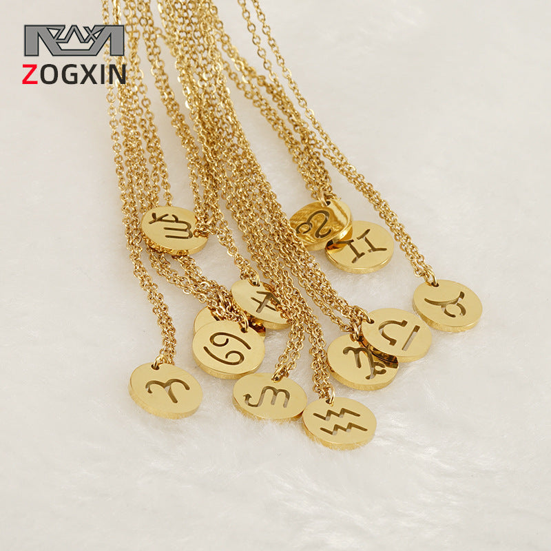 Simple Style 18K Gold Plated Zodiac Constellation Titanium Steel Necklace