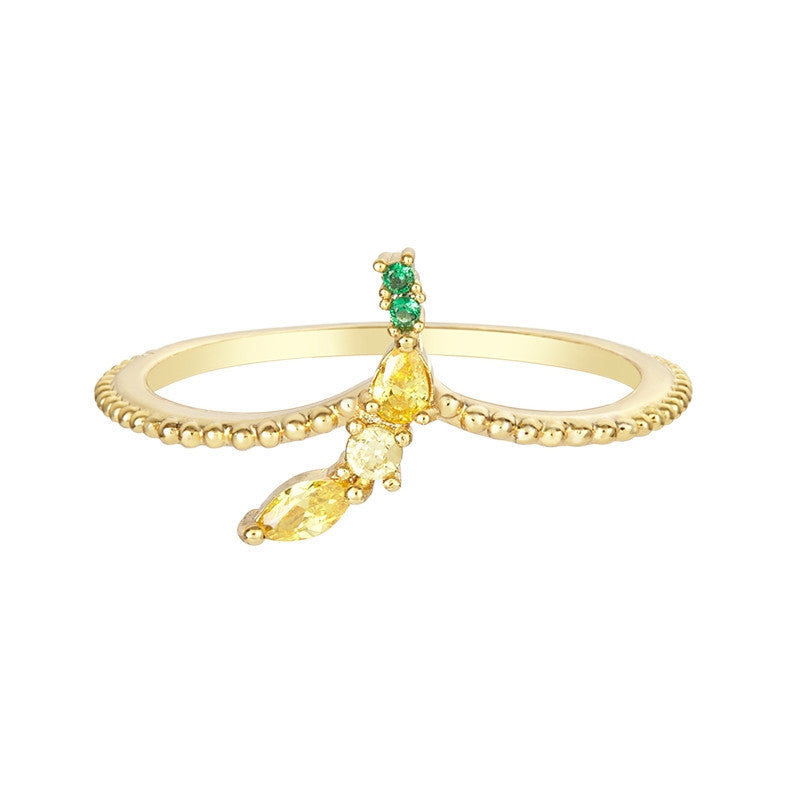 Colorful Zircon Cherry Peach Tropical Fruit Rings in Gold Plated Copper